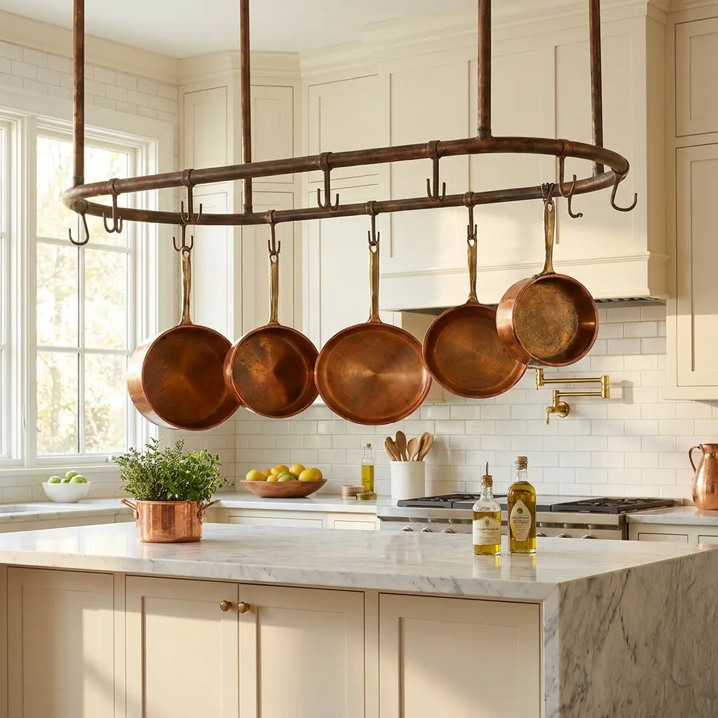 Rustic Copper Oval Pot Hanger – Ceiling Rack with Hooks