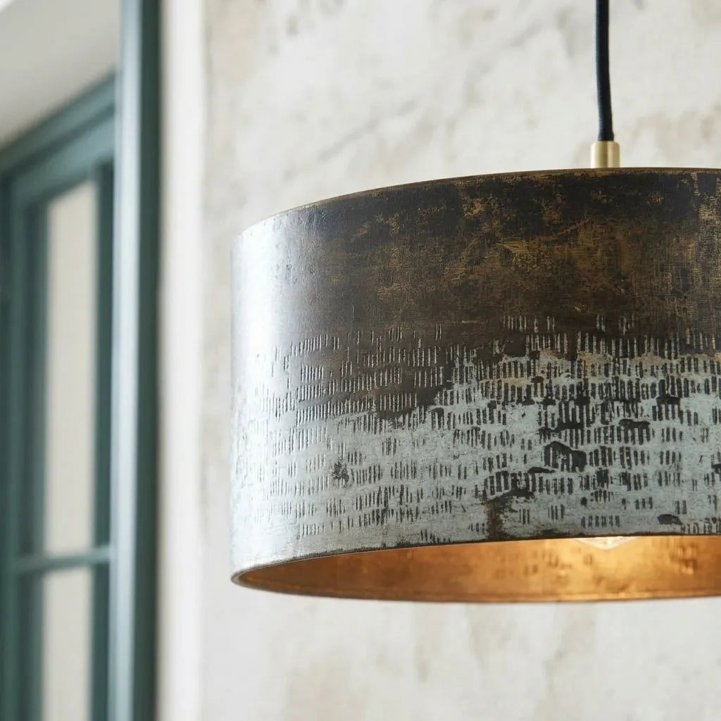 Handmade Oxidized Copper Drum Pendant Light for Kitchen Island