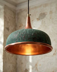 Handmade Green Patina Copper Pendant Light for Rustic Kitchen & Dining