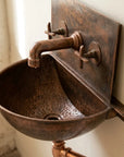 Rustic Copper Wall Mount Sink with Faucet and Patina Basin
