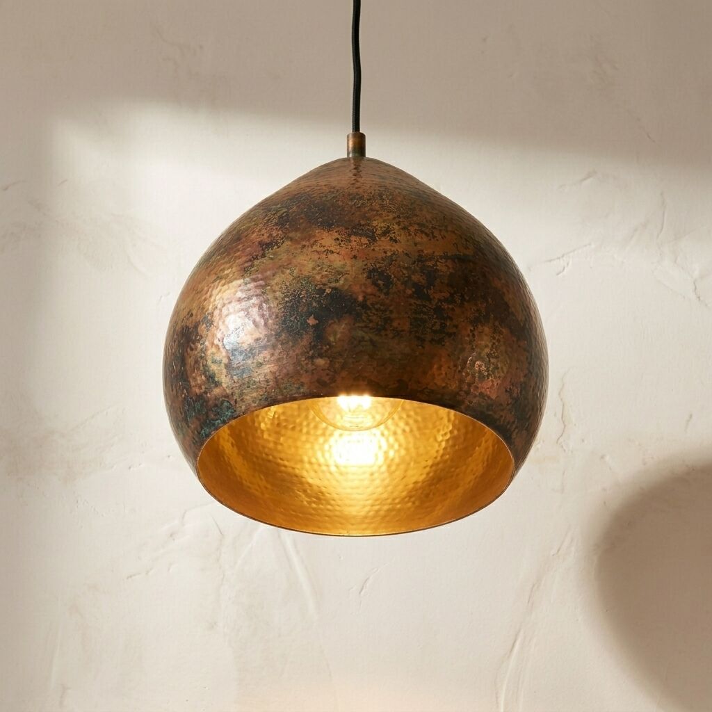 Handmade Oxidized Copper Dome Pendant Light for Kitchen & Dining