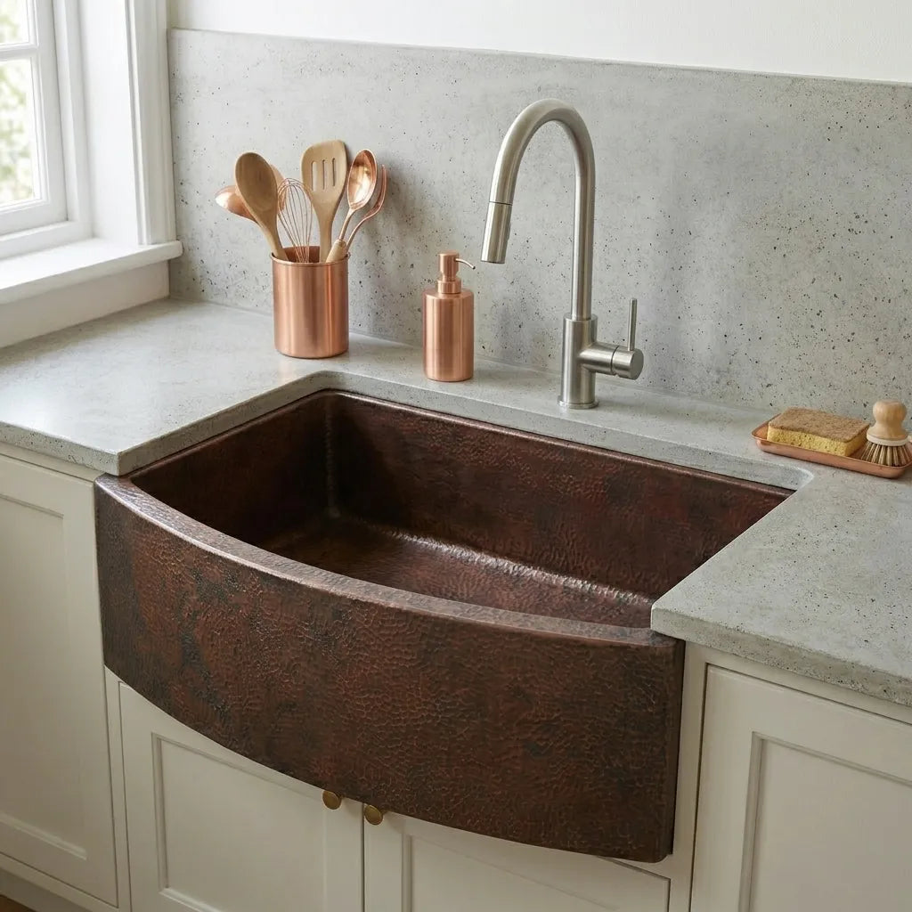 Rounded Front Copper Farmhouse Kitchen Sink