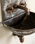 Distressed White Copper Wall Sink with Aged Copper Faucet