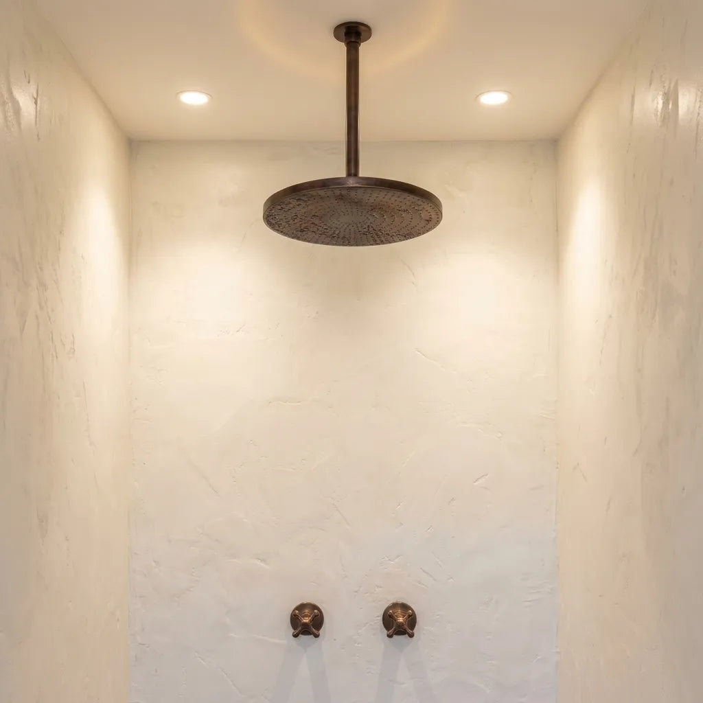 Aged Copper Ceiling Shower with Round Rainfall Head