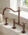 Handcrafted Weathered Copper Kitchen Faucet with Side Sprayer