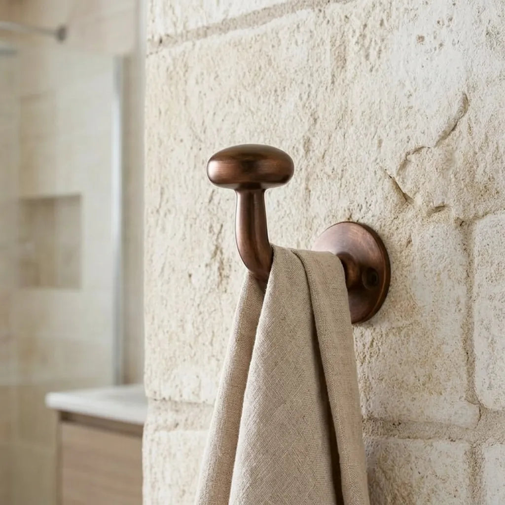 Solid Copper Mushroom Wall Hook for Robes & Towels