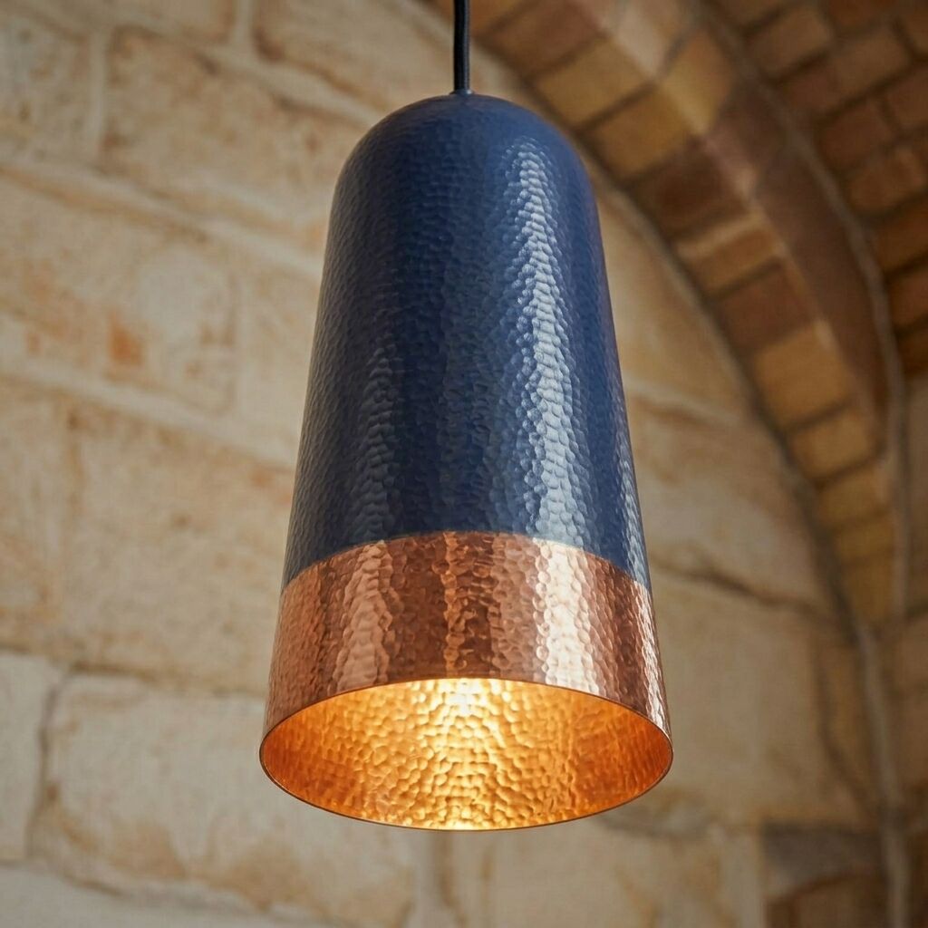 Handcrafted Black Hammered Copper Pendant Light for Kitchen Island