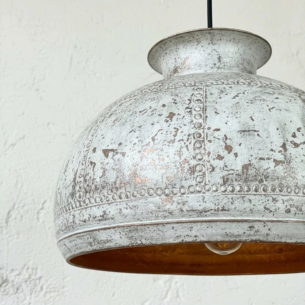 Handmade White Patina Copper Dome Pendant Light for Farmhouse Interiors