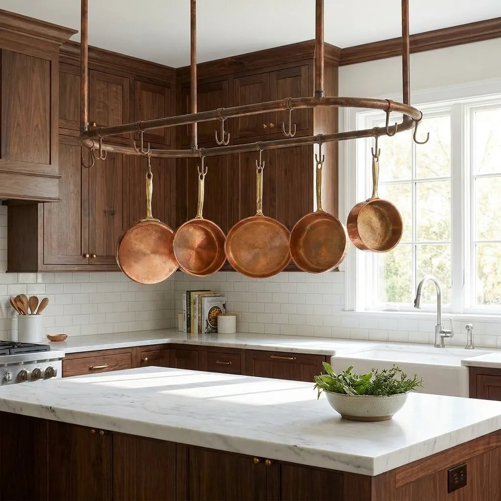 Rustic Copper Oval Pot Hanger – Ceiling Rack with Hooks