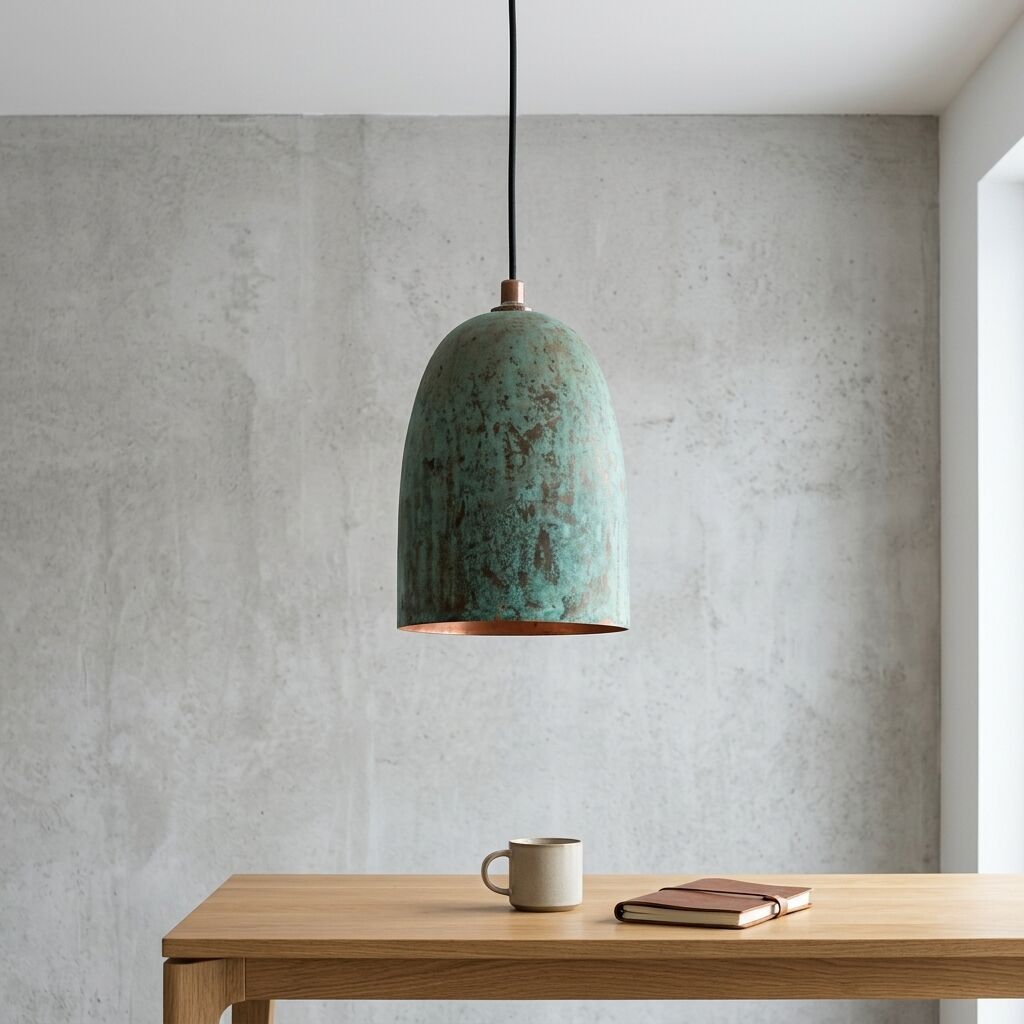 Handcrafted Verdigris Copper Bell Pendant Light for Rustic Interiors