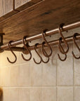 Aged Copper Under Cabinet Pot Rail with S Hooks