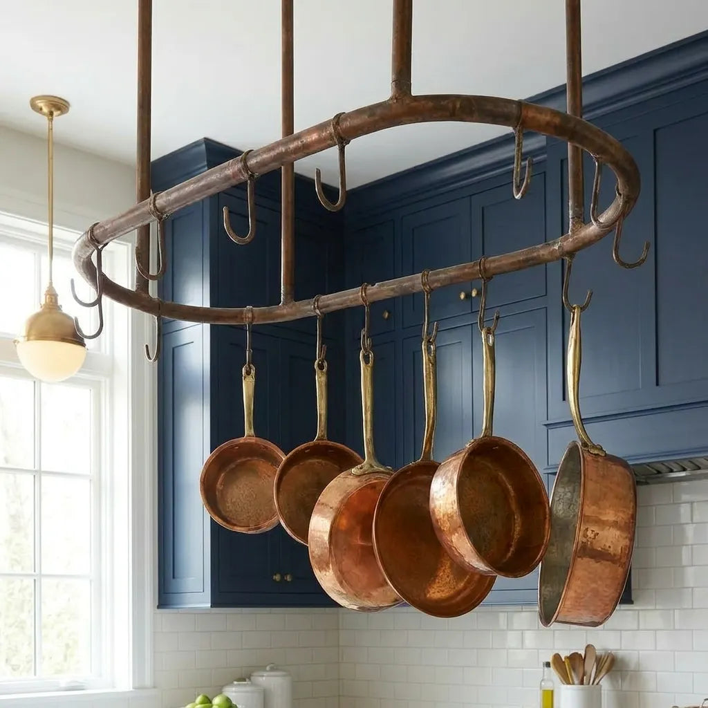Rustic Copper Oval Pot Hanger – Ceiling Rack with Hooks