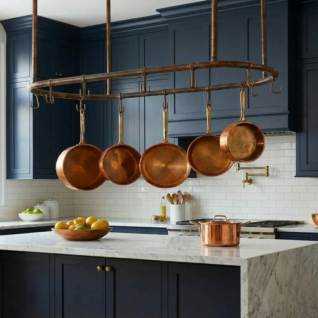 Rustic Copper Oval Pot Hanger – Ceiling Rack with Hooks