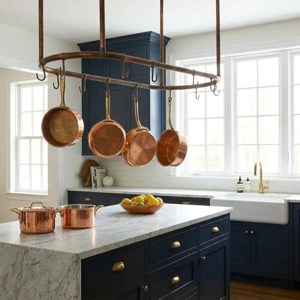 Rustic Copper Oval Pot Hanger – Ceiling Rack with Hooks