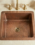 Hammered Copper Drop-In Bathroom Sink – Square Vanity Basin