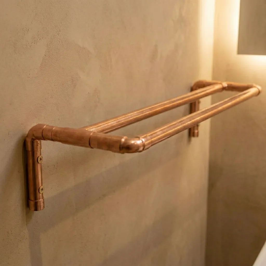 Copper Double Towel Bar – Rustic Wall Mounted Bathroom Rack
