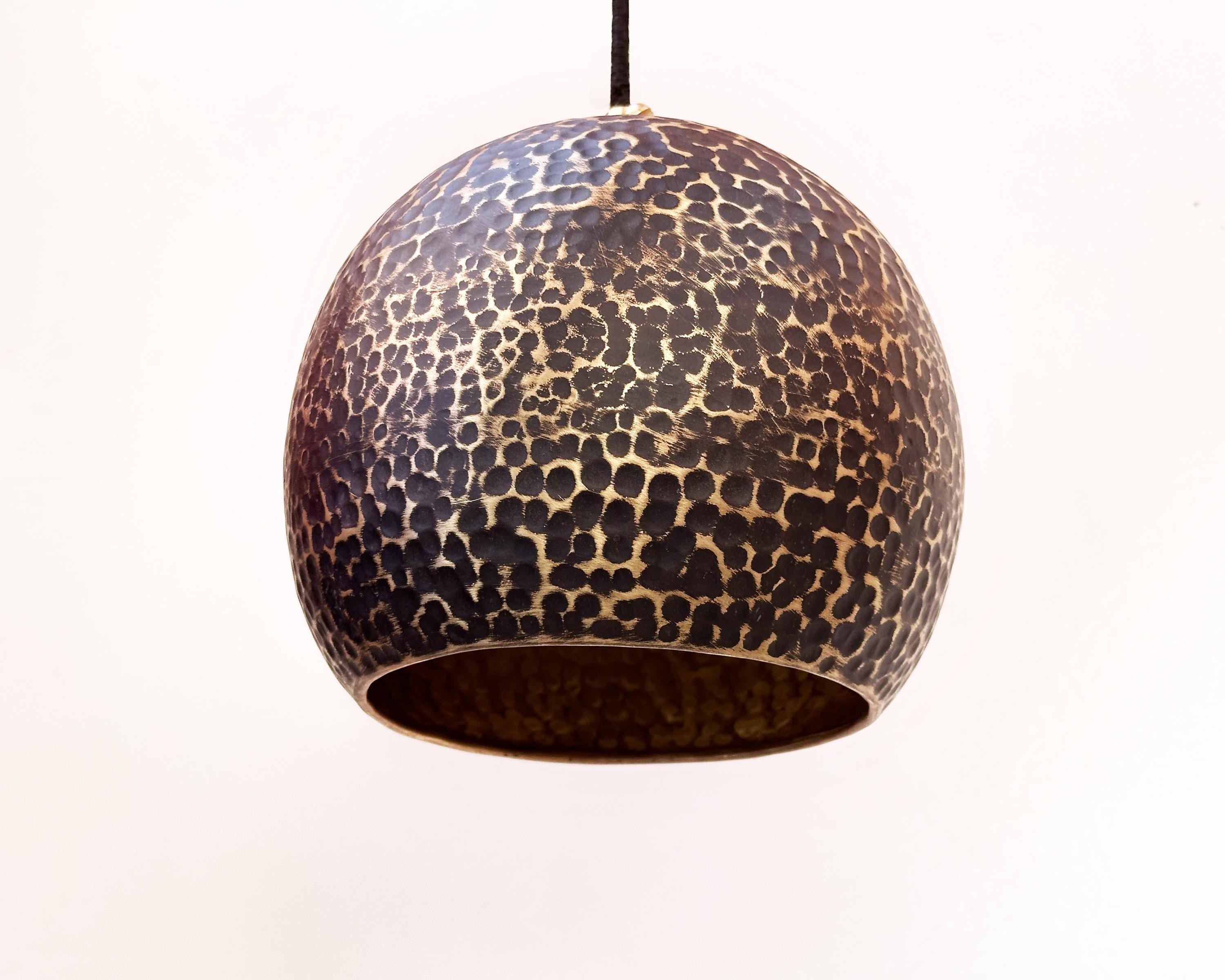 Aged Brass Pendant Lamp – Handcrafted Oxidized Patina Ceiling Light for Rustic Farmhouse Kitchen Island