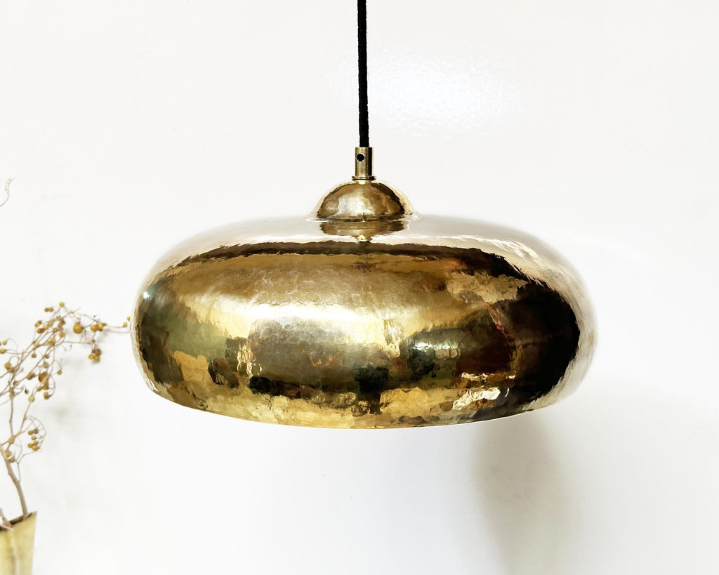 Solid Brass Pendant Lamp – Handcrafted Hammered Ceiling Light for Kitchen Island Décor