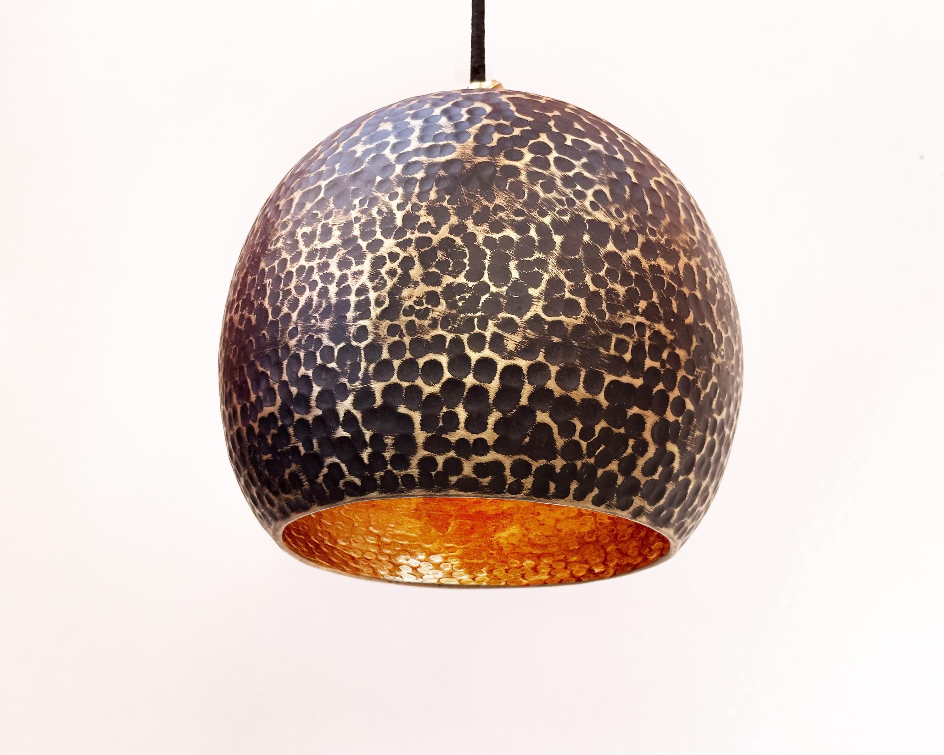 Aged Brass Pendant Lamp – Handcrafted Oxidized Patina Ceiling Light for Rustic Farmhouse Kitchen Island