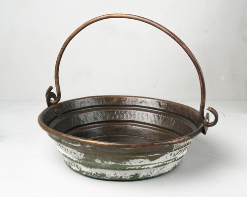 Green & White Patina Copper Vessel Sink – Handcrafted Rustic Vanity Basin