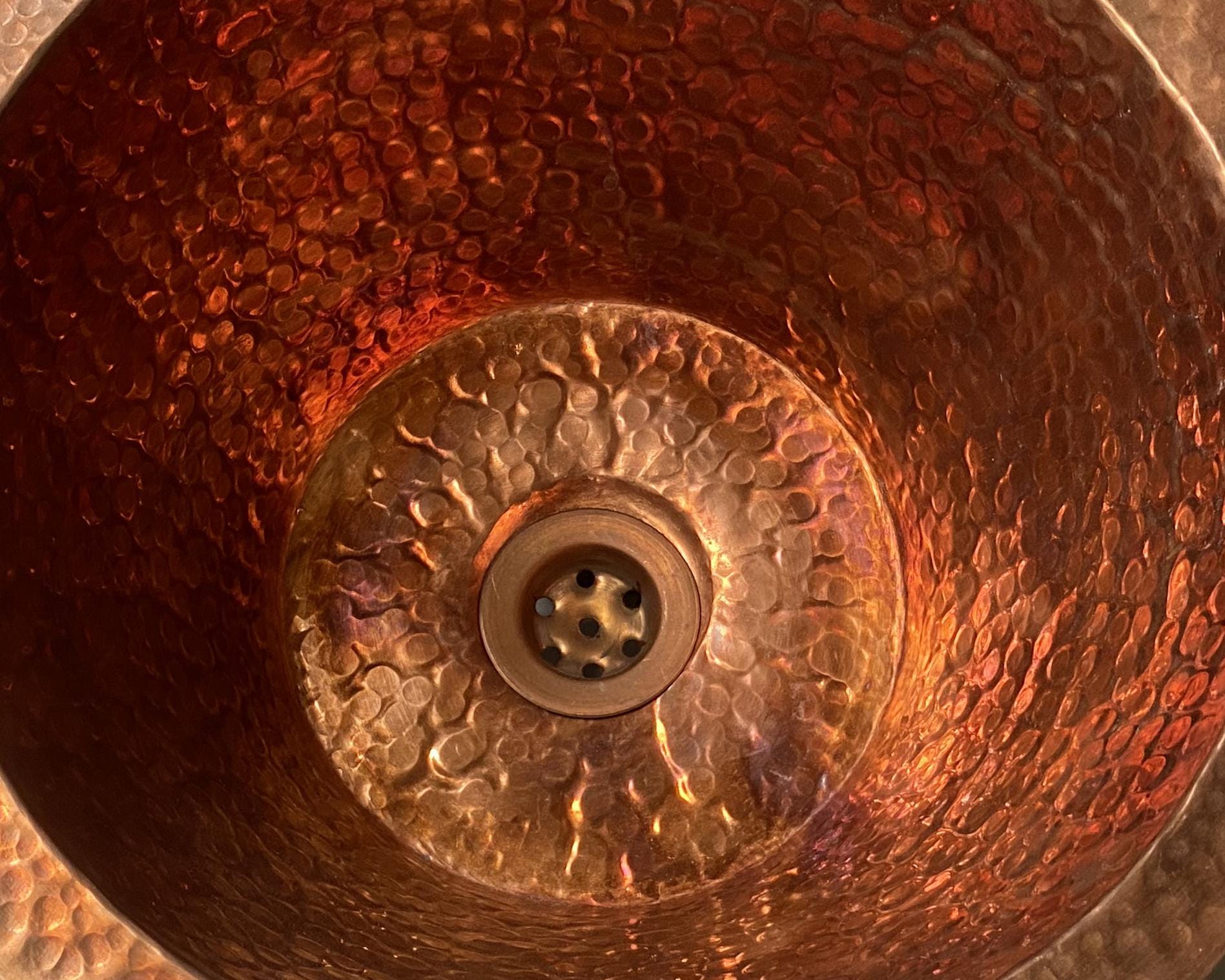 Handcrafted Round Copper Bar Sink – Hammered Drum Design with Drain Included