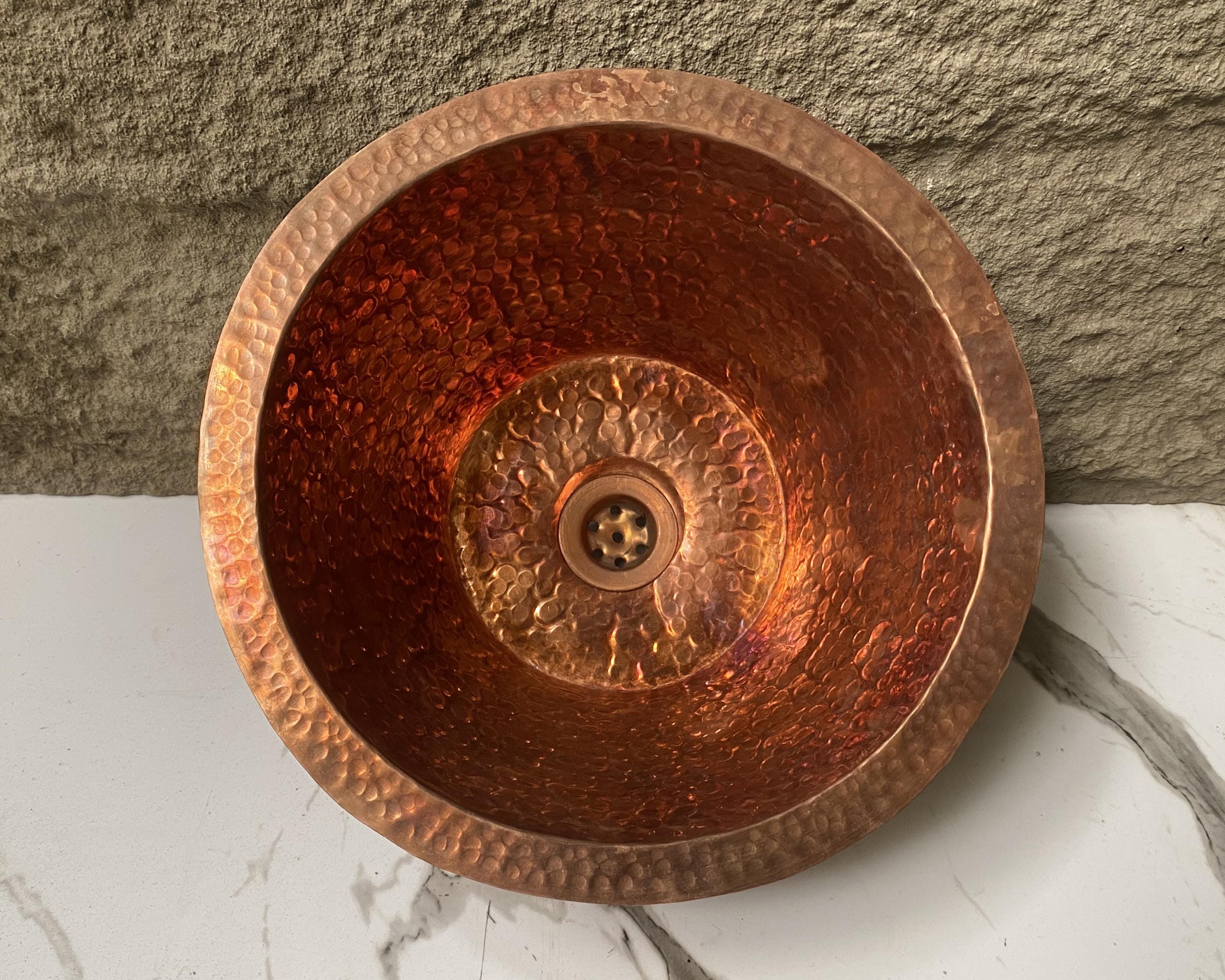 Handcrafted Round Copper Bar Sink – Hammered Drum Design with Drain Included