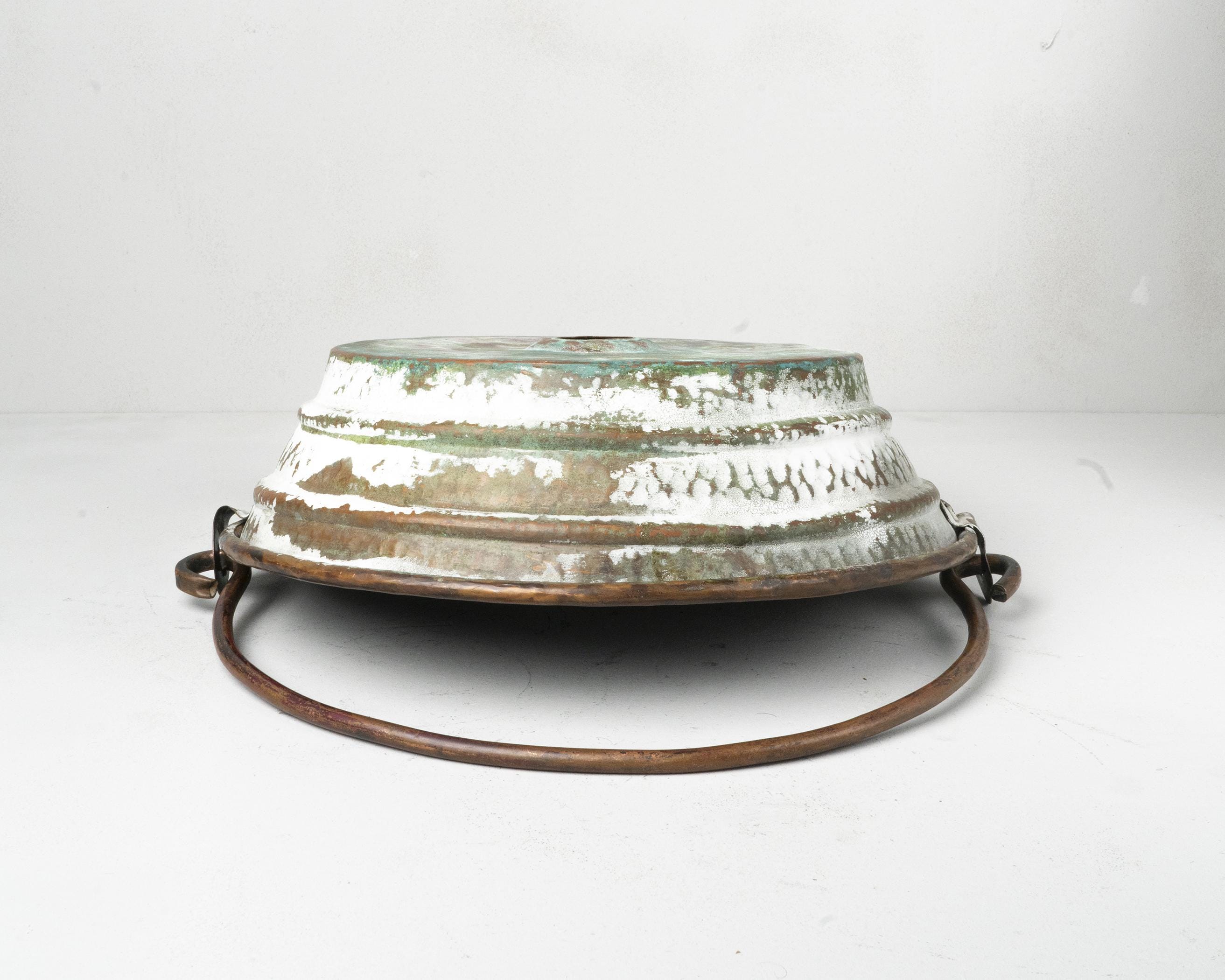 Green and White Patina Copper Bathroom Sink – Handcrafted Solid Copper Vessel Basin for Vanity