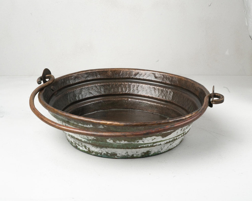 Green and White Patina Copper Bathroom Sink – Handcrafted Solid Copper Vessel Basin for Vanity