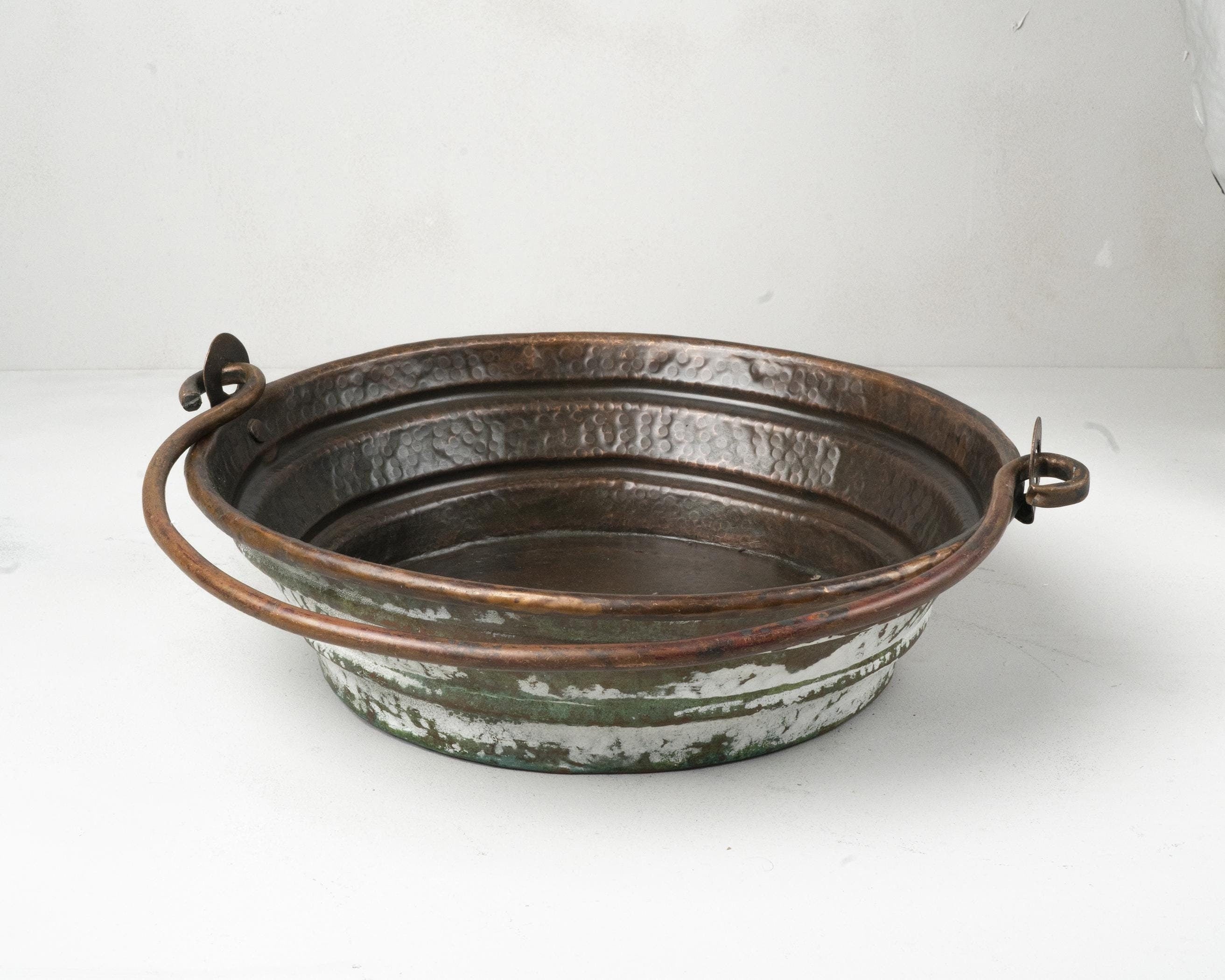 Green and White Patina Copper Bathroom Sink – Handcrafted Solid Copper Vessel Basin for Vanity