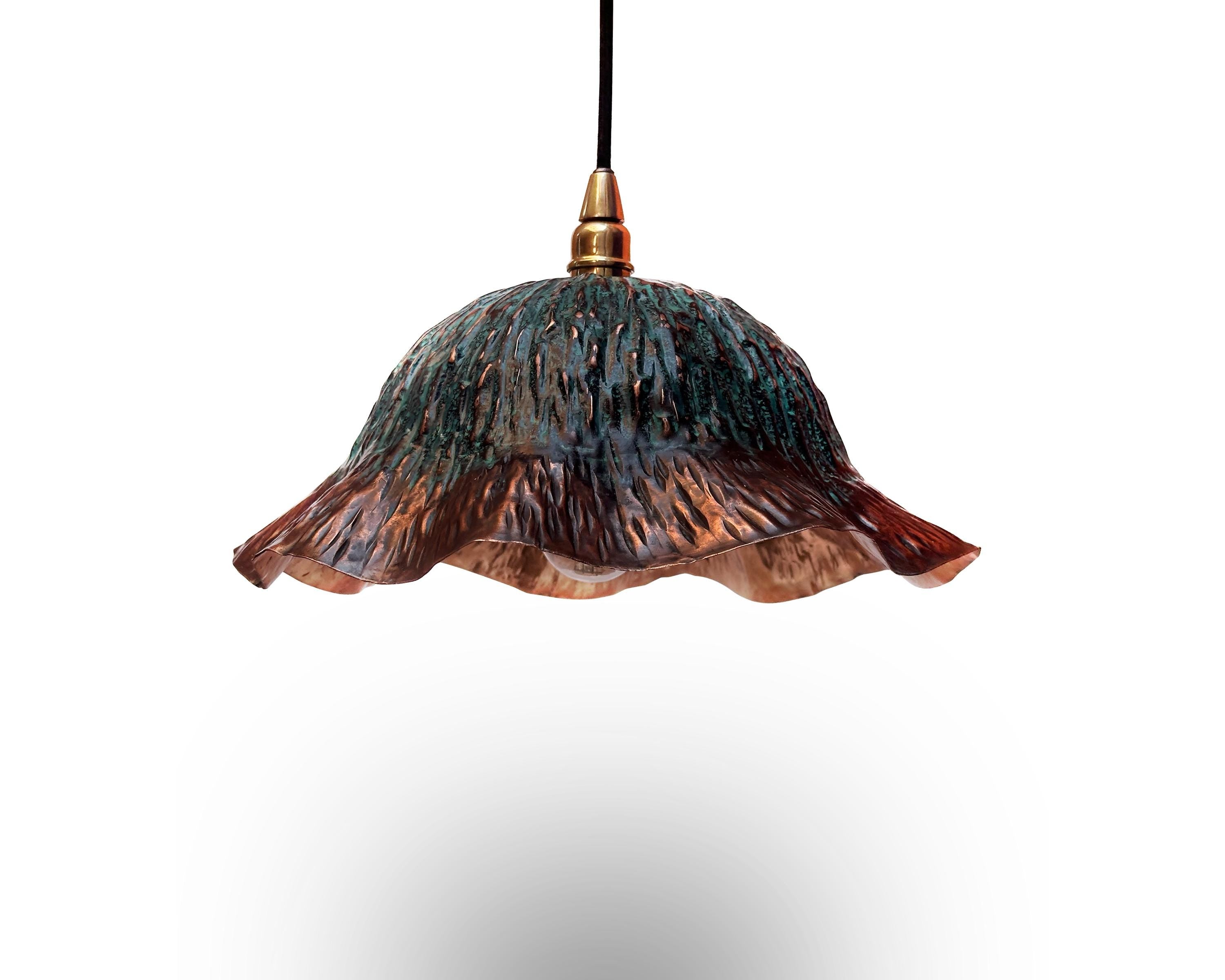 Oxidized Copper Pendant Lamp – Handcrafted Floral Dome Light for Rustic Farmhouse Décor