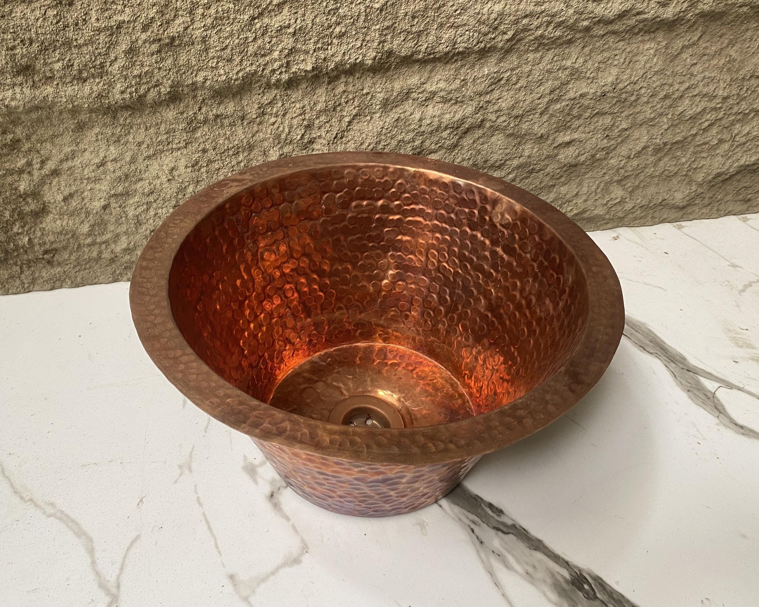 Handcrafted Round Copper Bar Sink – Hammered Drum Design with Drain Included