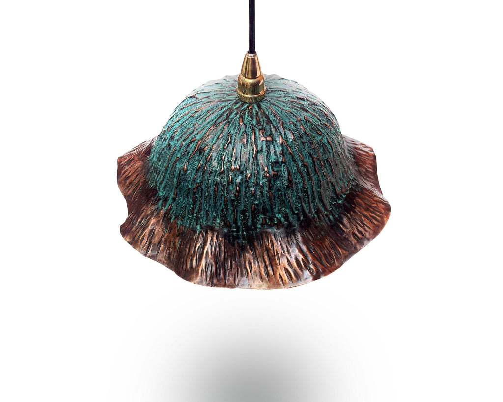 Oxidized Copper Pendant Lamp – Handcrafted Floral Dome Light for Rustic Farmhouse Décor