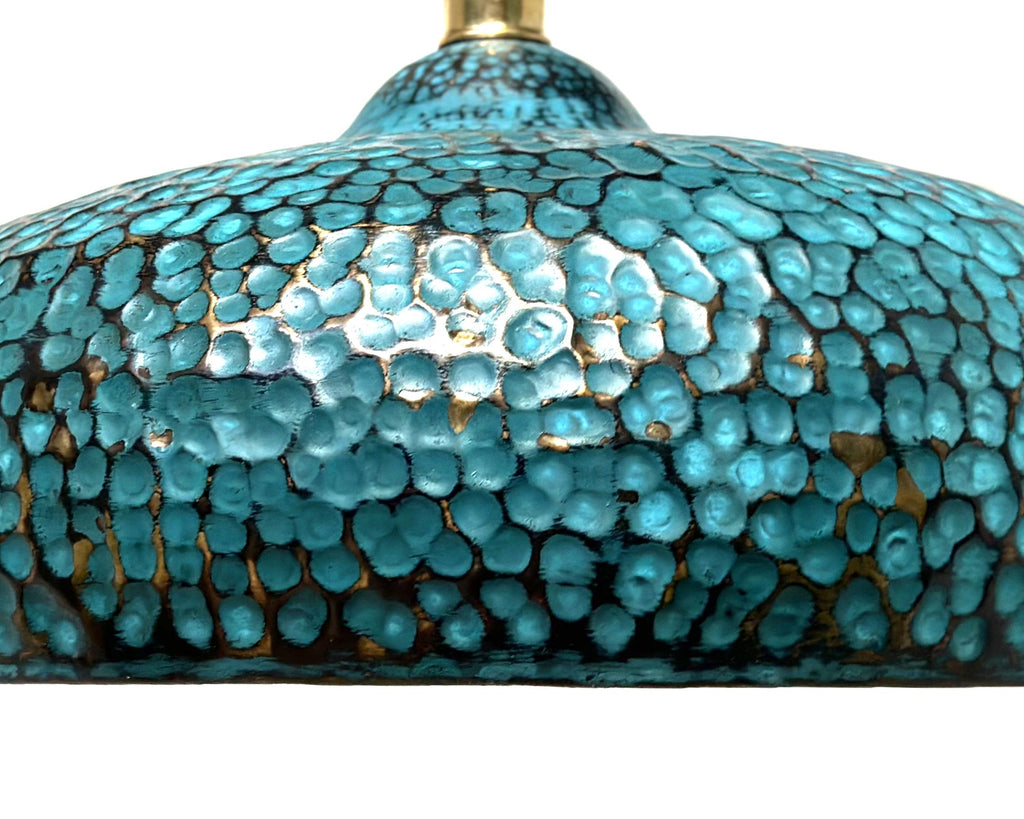 Blue Patina Brass Pendant Light – Handcrafted Dome Ceiling Lamp for Kitchen Island Lighting