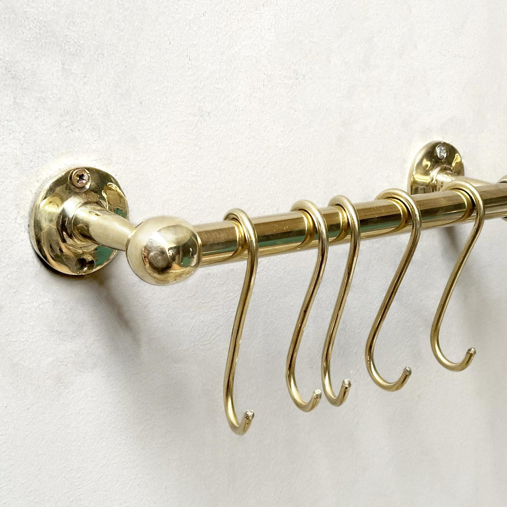 Brass Wall Mounted Pot Rail – Solid Unlacquered Kitchen Organizer