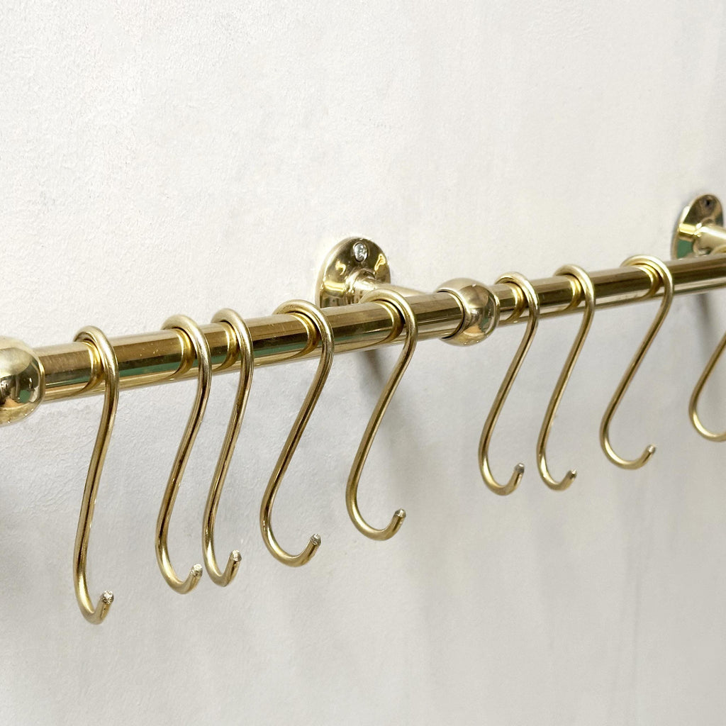 Brass Wall Mounted Pot Rail – Solid Unlacquered Kitchen Organizer