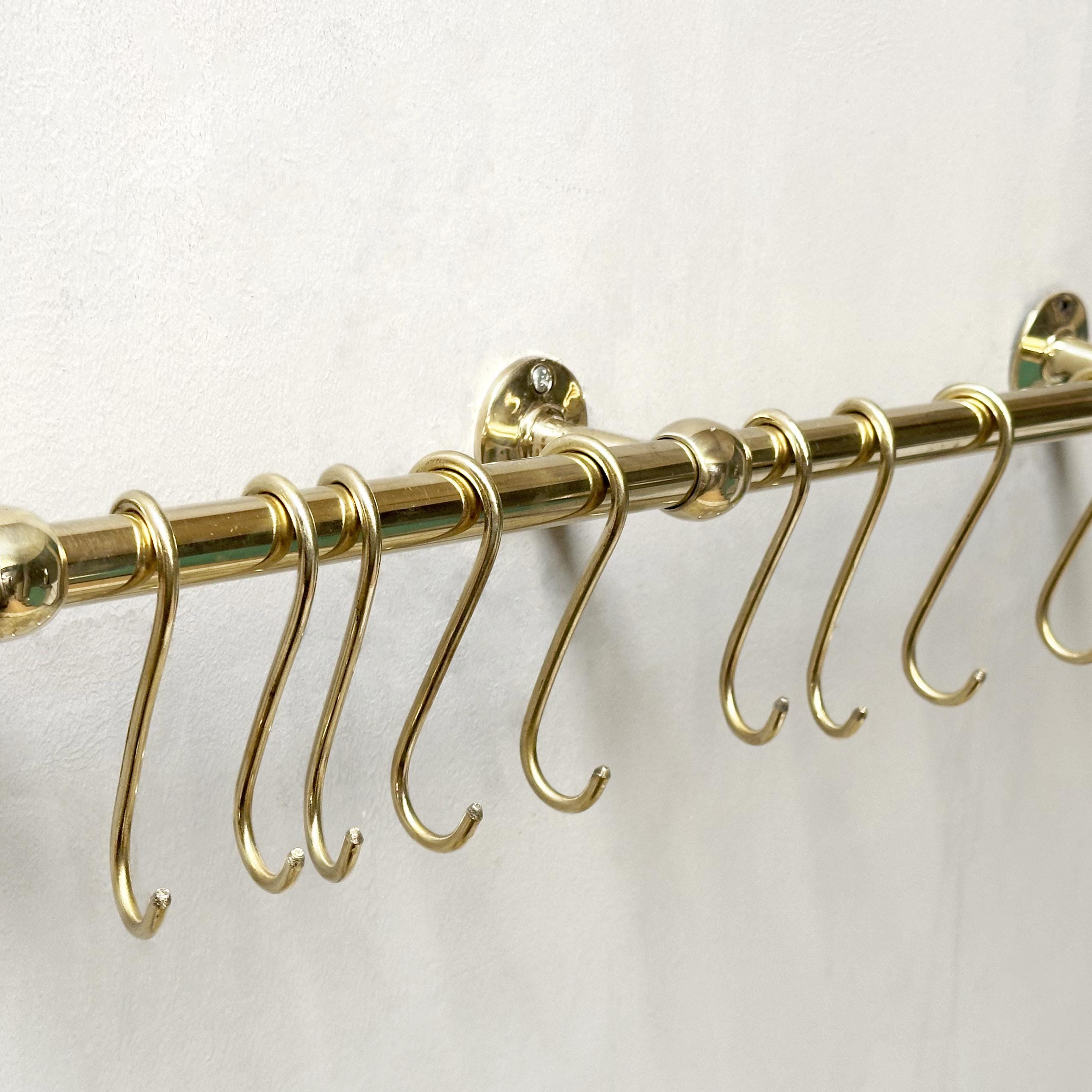 Brass Wall Mounted Pot Rail – Solid Unlacquered Kitchen Organizer