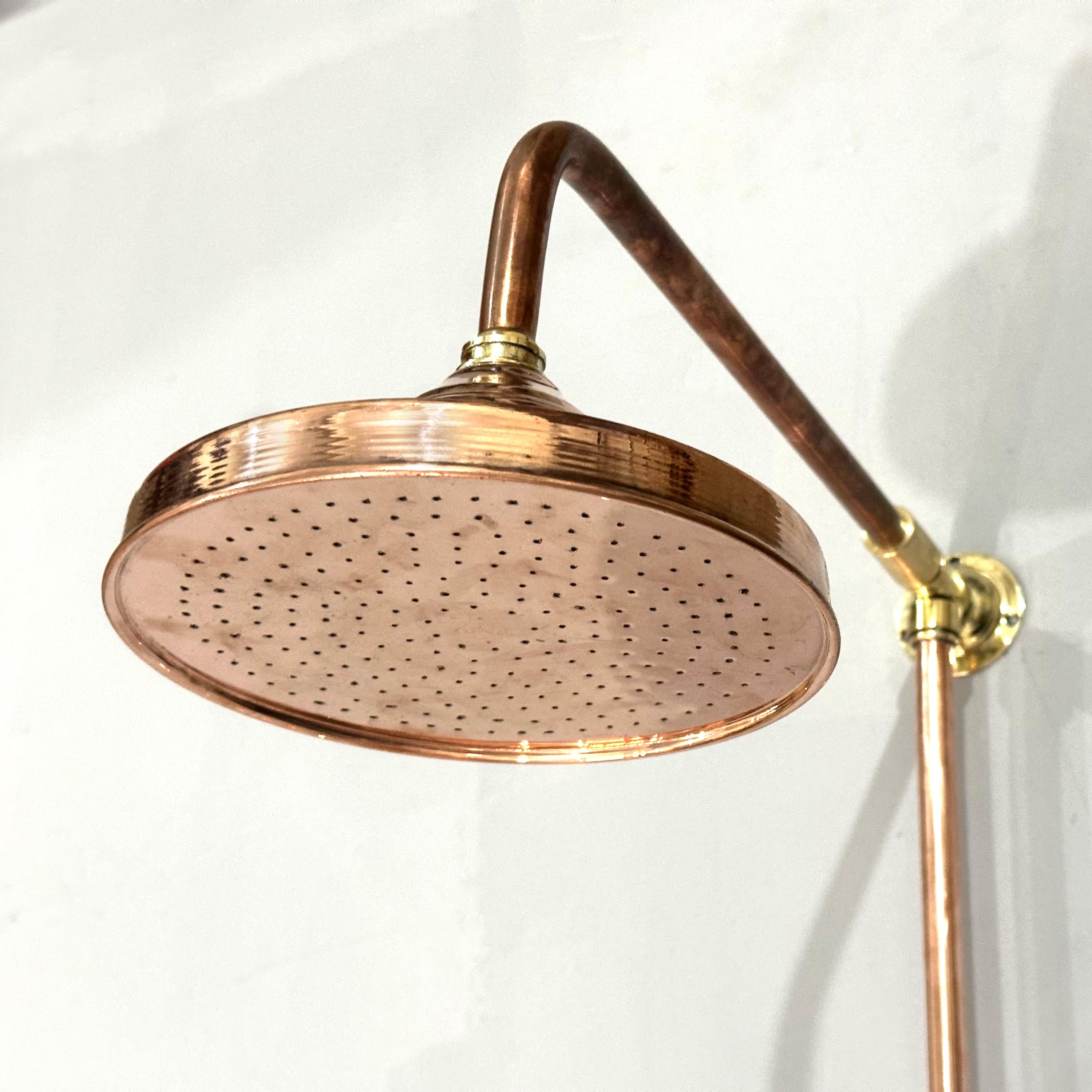 Solid Copper Shower System Set – Exposed Rainfall Shower for Outdoor or Bathroom Use