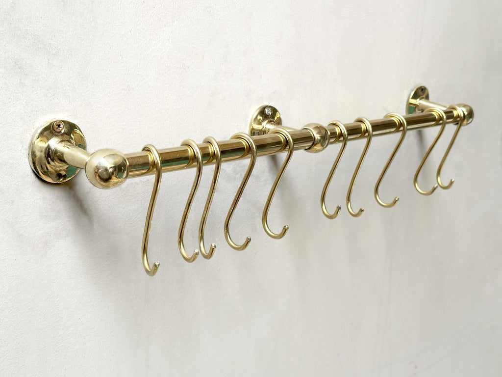 Brass Wall Mounted Pot Rail – Solid Unlacquered Kitchen Organizer