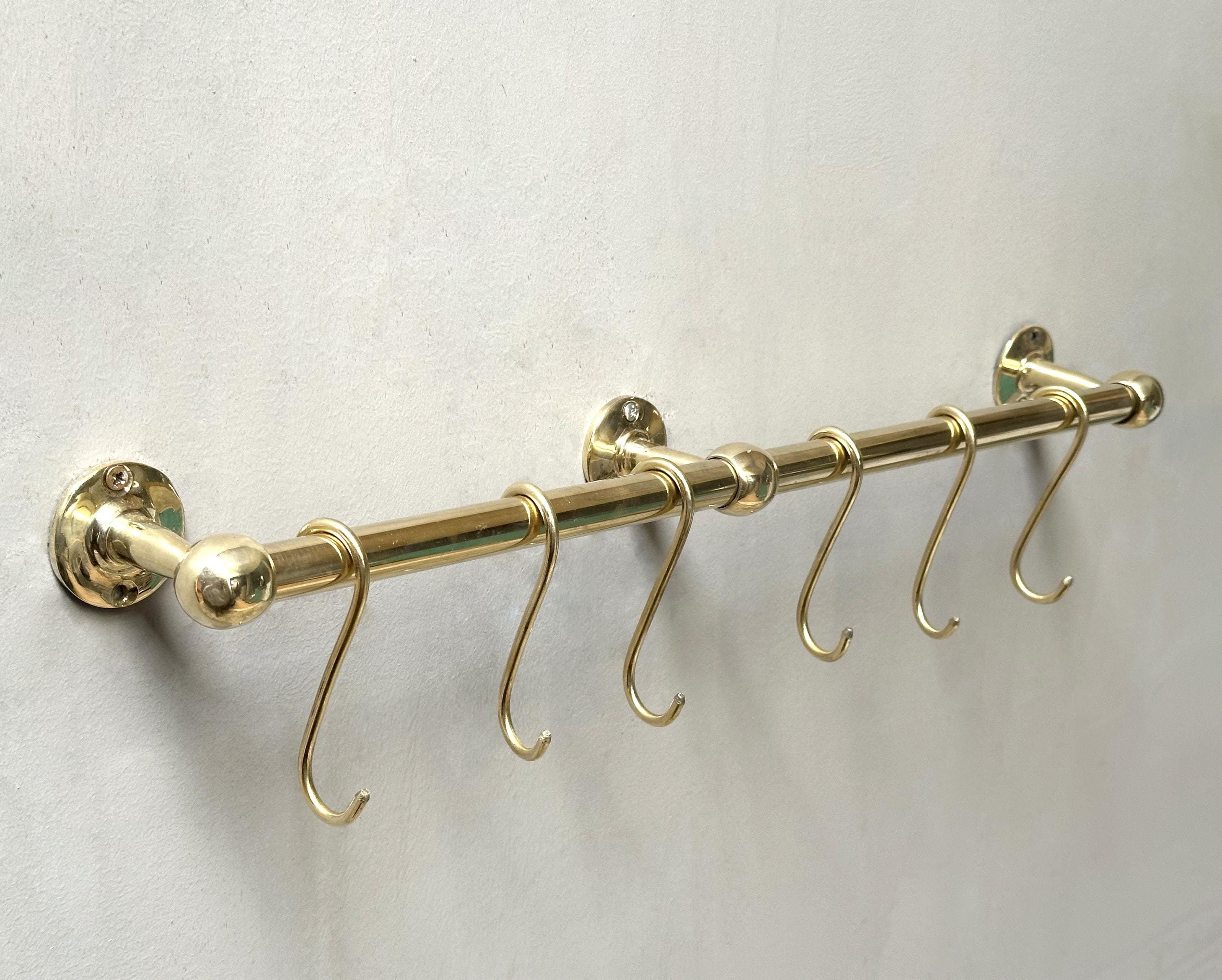 Brass Wall Mounted Pot Rail – Solid Unlacquered Kitchen Organizer