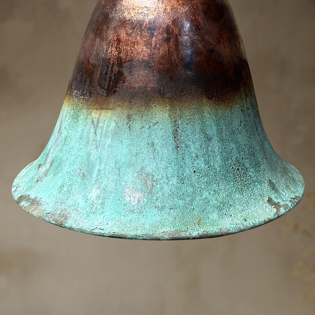 Oxidized Copper Pendant Light – Green Patina Bell Shade Ceiling Fixture for Farmhouse Kitchen