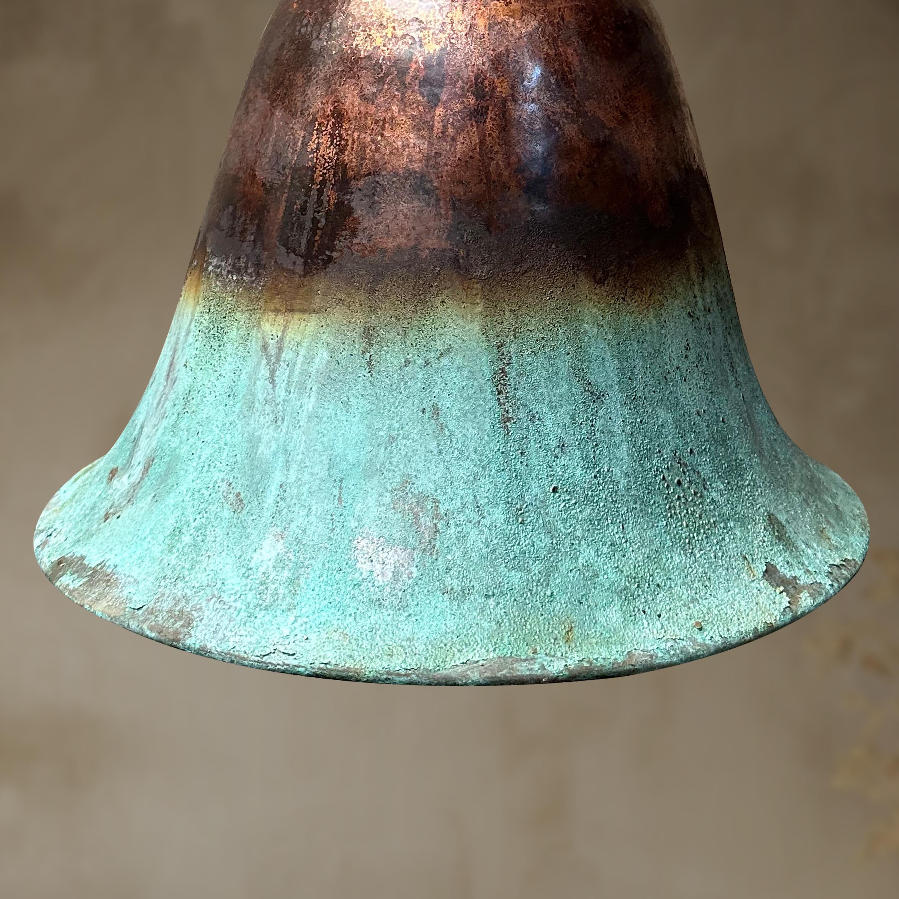 Oxidized Copper Pendant Light – Green Patina Bell Shade Ceiling Fixture for Farmhouse Kitchen