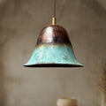 Oxidized Copper Pendant Light – Green Patina Bell Shade Ceiling Fixture for Farmhouse Kitchen