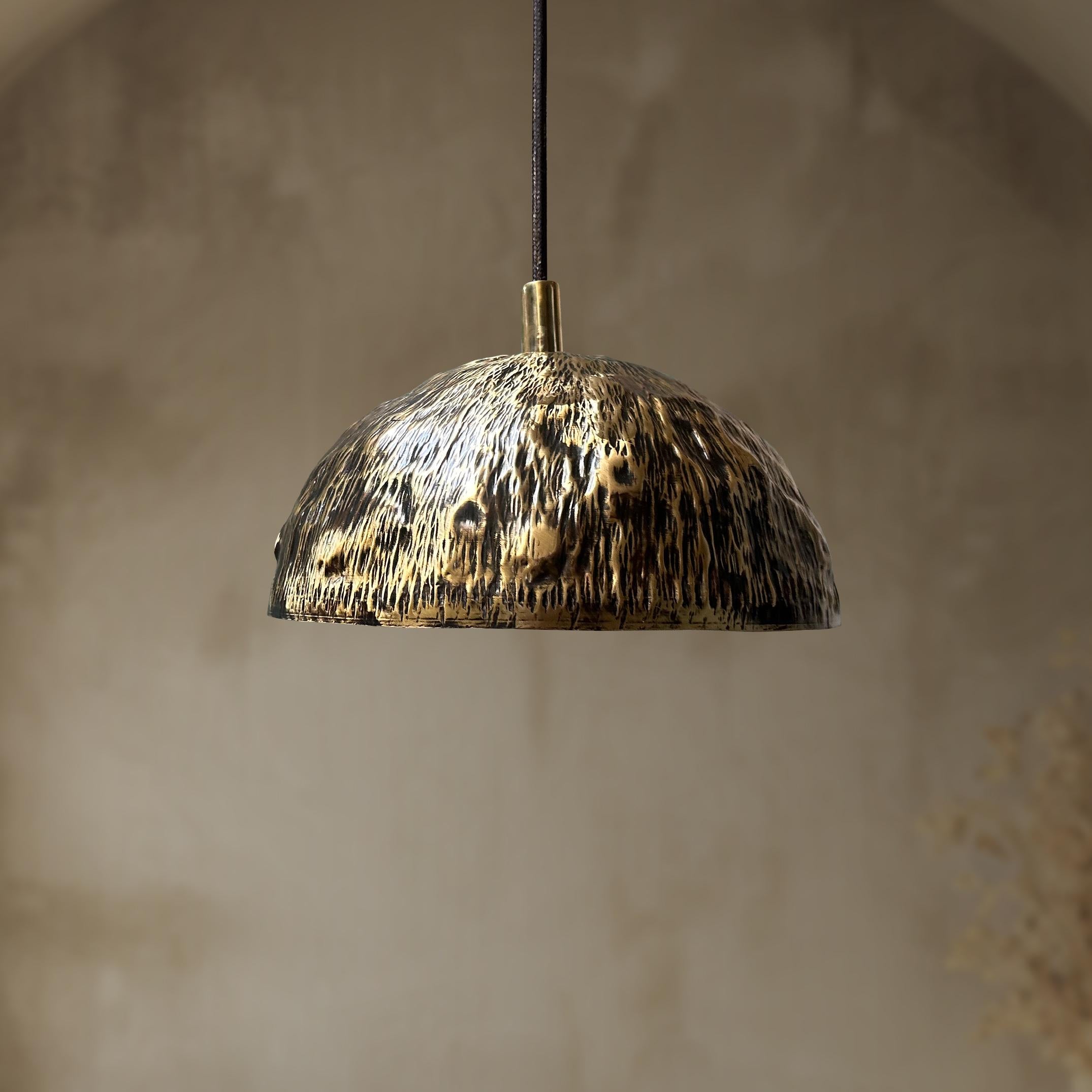 Handmade Patina Brass Dome Pendant Light, Aged Brass Finish