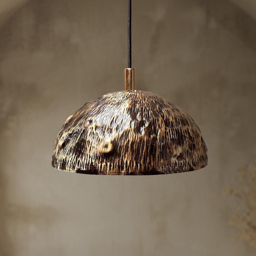 Handmade Patina Brass Dome Pendant Light, Aged Brass Finish