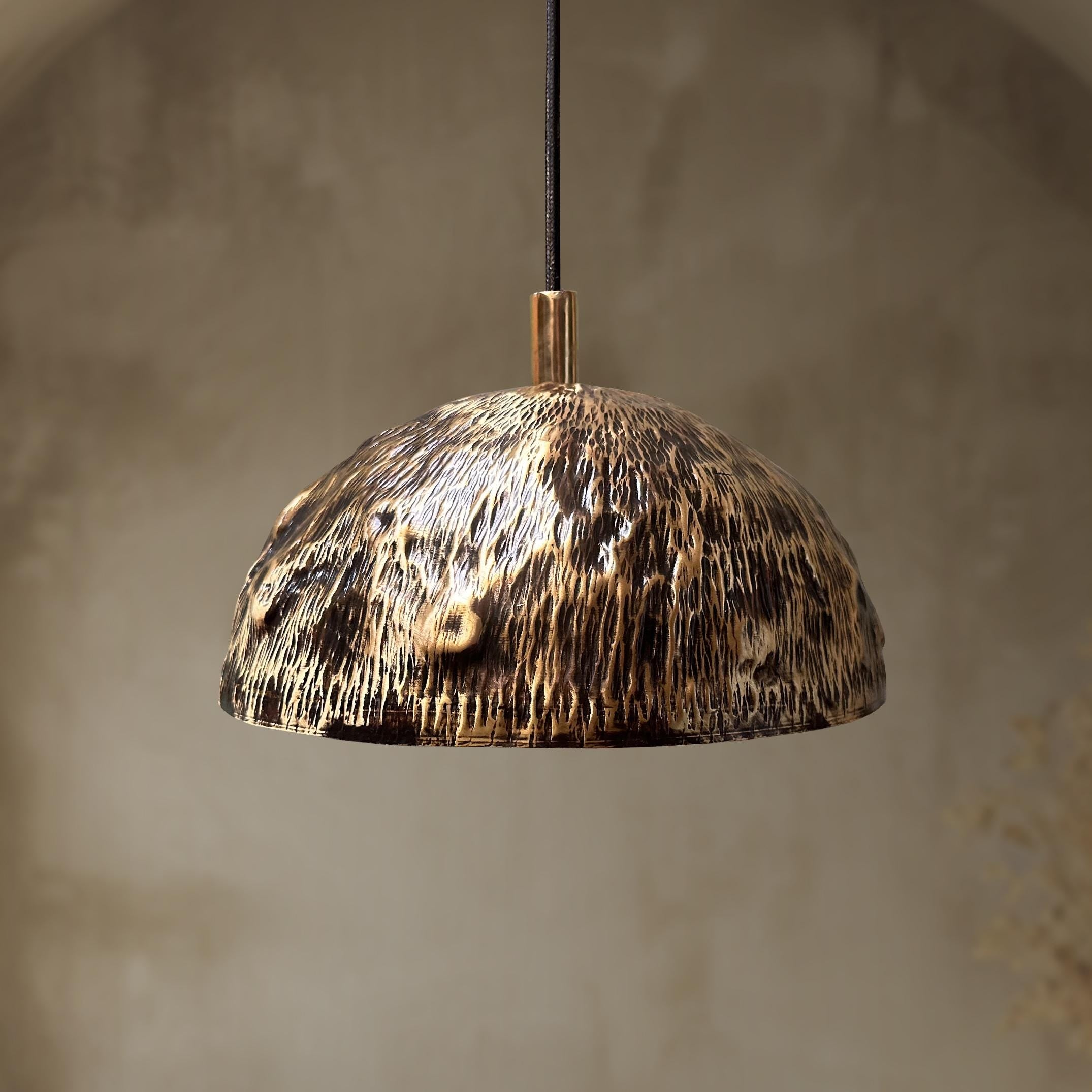 Handmade Patina Brass Dome Pendant Light, Aged Brass Finish