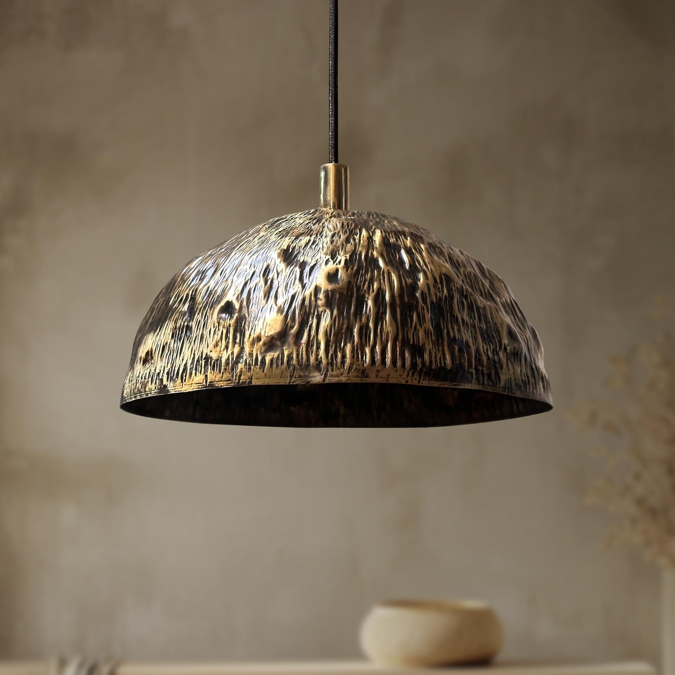 Handmade Patina Brass Dome Pendant Light, Aged Brass Finish