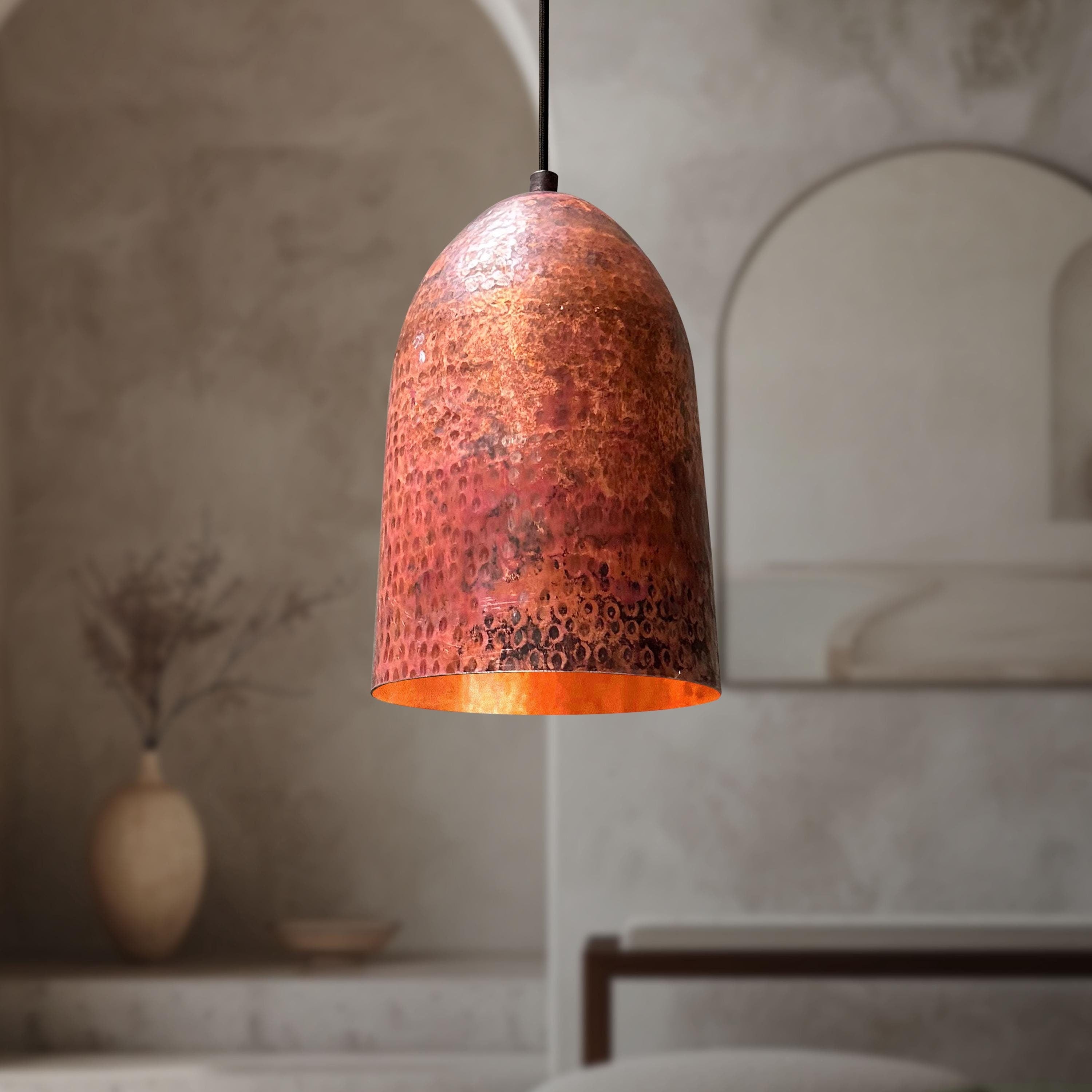 Handmade Hammered Copper Pendant Light, Rustic Farmhouse Lighting