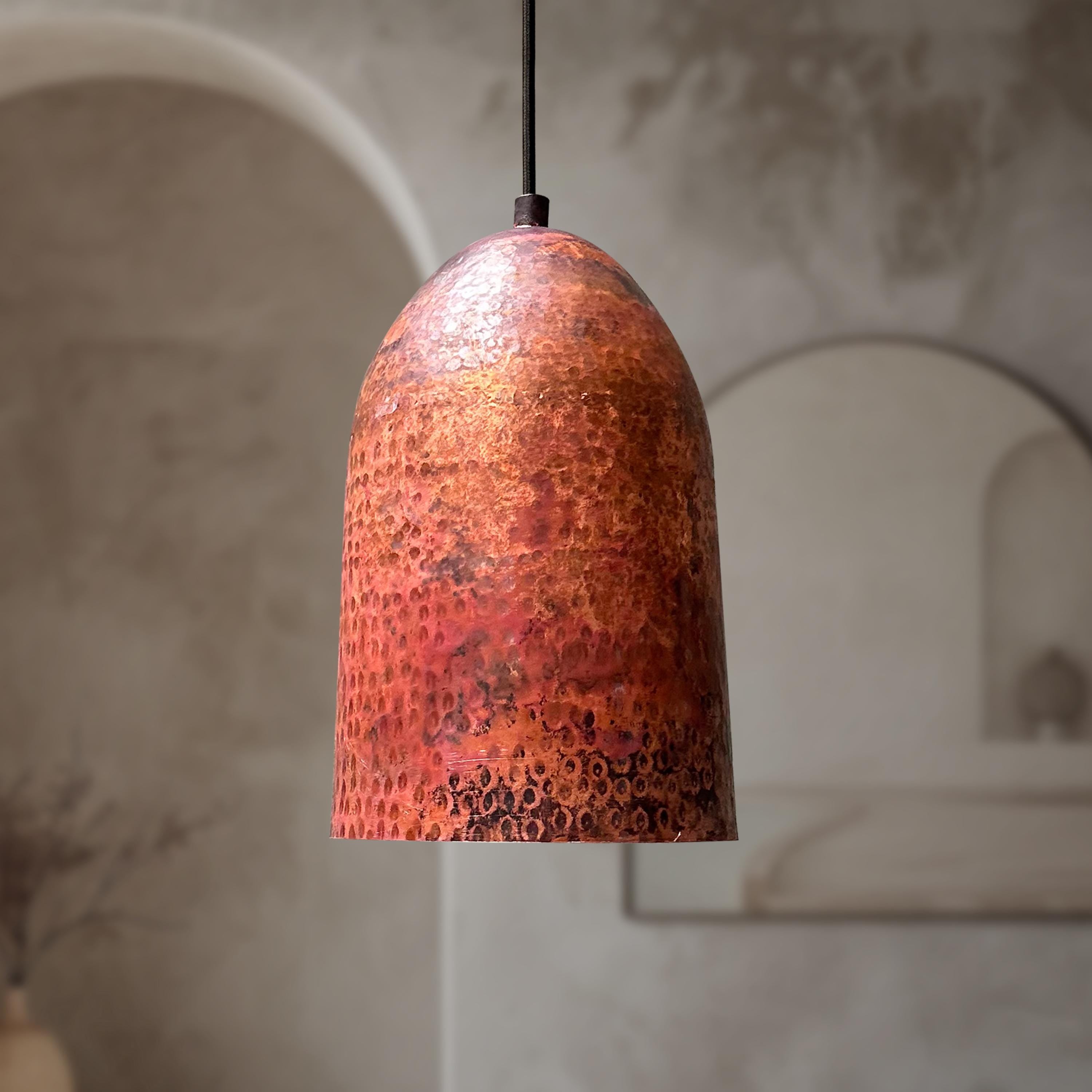 Pair of Hammered Copper Pendant Lights – Vintage Farmhouse Kitchen Ceiling Fixtures for Island Decor