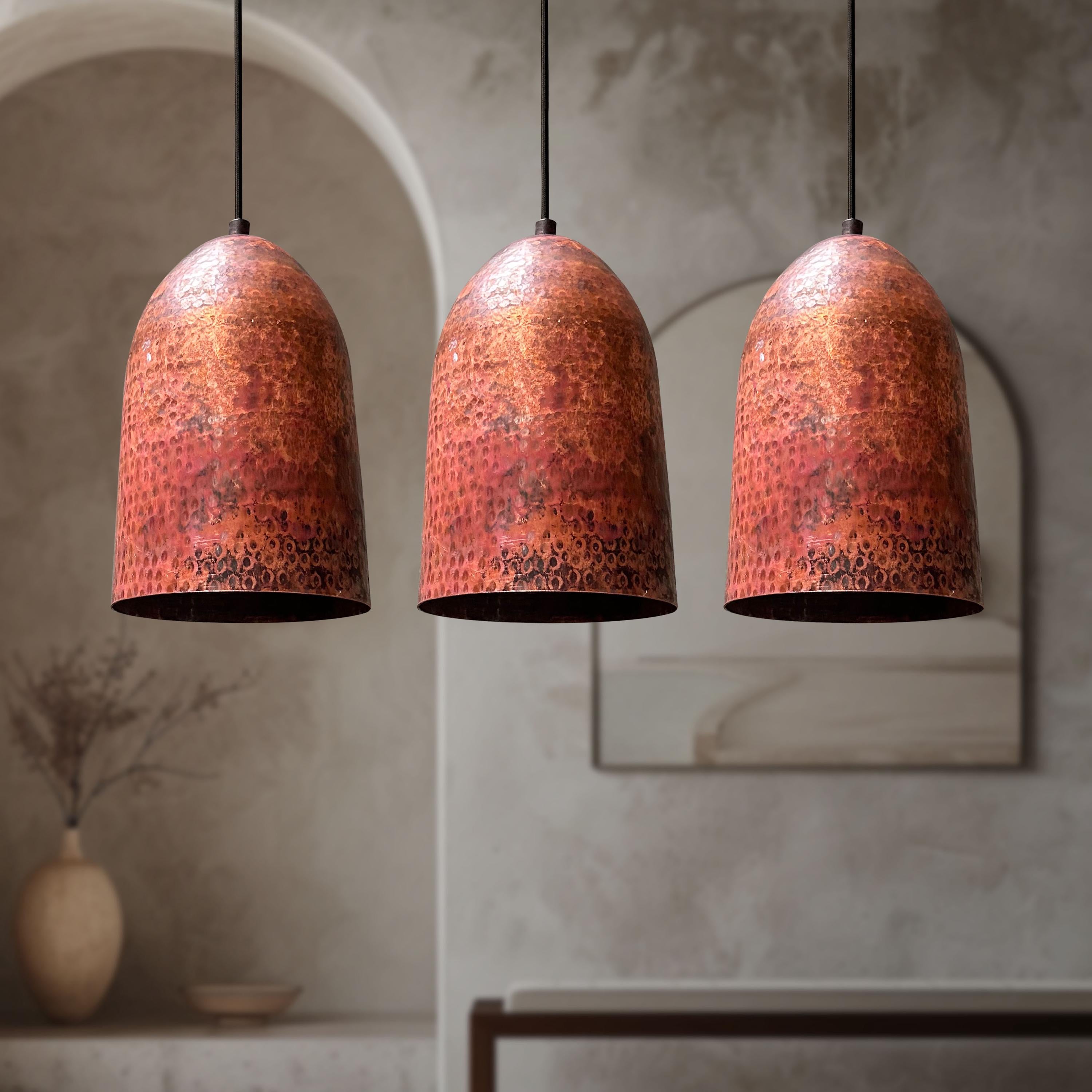Set of 3 Copper Farmhouse Light Fixture, Set of Three Handmade Copper Ceiling Light, Hammered Rustic Copper Kitchen Island Light Fixtures