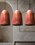 Set of 3 Handmade Hammered Copper Pendant Lights for Kitchen Island